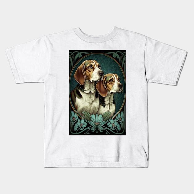 Two Beagles - Art Nouveau Style Kids T-Shirt by ArtNouveauChic